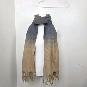 Quagga‎ Tan Navy Soft Cozy Rectangle Outdoor Layering Winter Warm Fringe Scarf